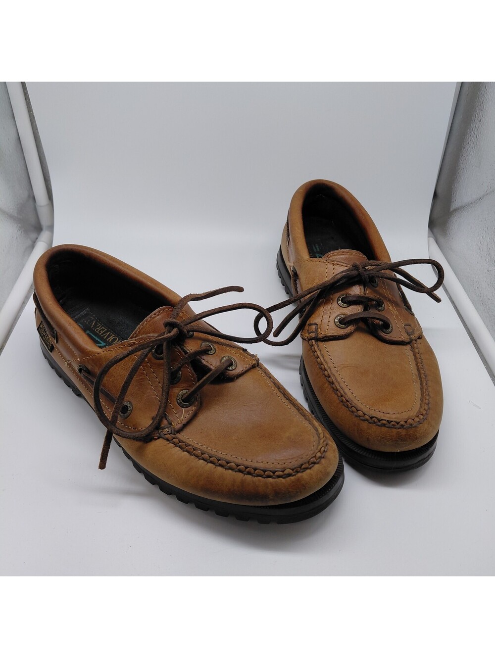 Wolverine Leather Boat Shoes Mens 7.5 Brown Moc Toe Lace Up Casual Comfort Loafe